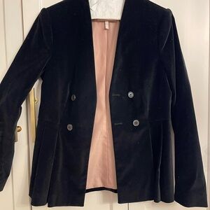 Rebecca Taylor, Black Velvet, Double-Breasted Women's collarless, blazer.